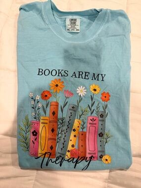 Comfort Colors  "Books Are My Therapy" Light Blue Graphic Tee